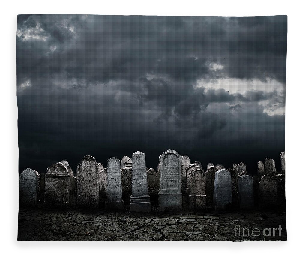 Graveyard Fleece Blanket featuring the digital art Graveyard at night by Jelena Jovanovic