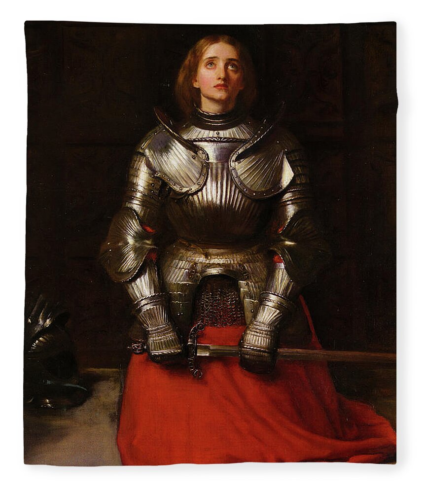 John Everett Millais Joan Of Arc Jeanne D'arc French Patron Saint France Pre-raphaelite Heroine Hundred Years War Maid Of Orleans Orleans Fleece Blanket featuring the painting Joan Of Arc by Troy Caperton