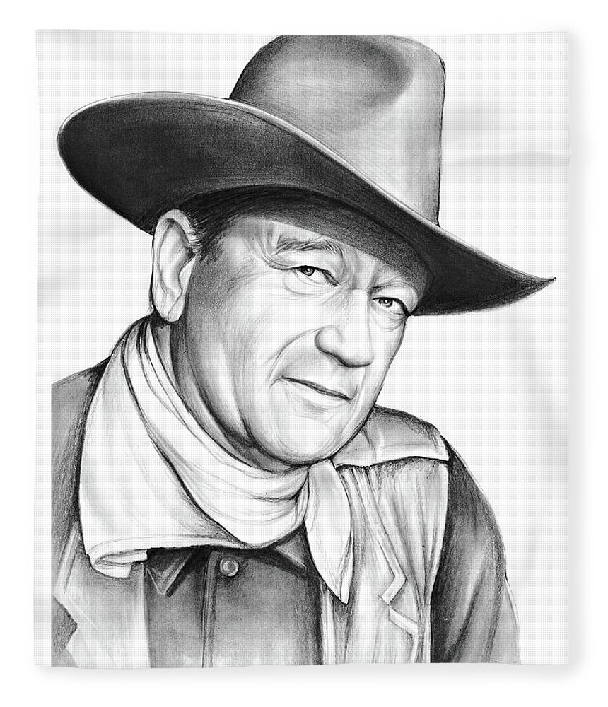 John Wayne Fleece Blanket featuring the drawing John Wayne #2 by Greg Joens