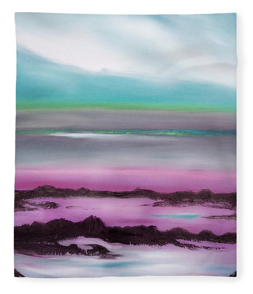 Sunset Fleece Blanket featuring the painting Lava Rock Sunset in Blue and Purple #2 by Gina De Gorna