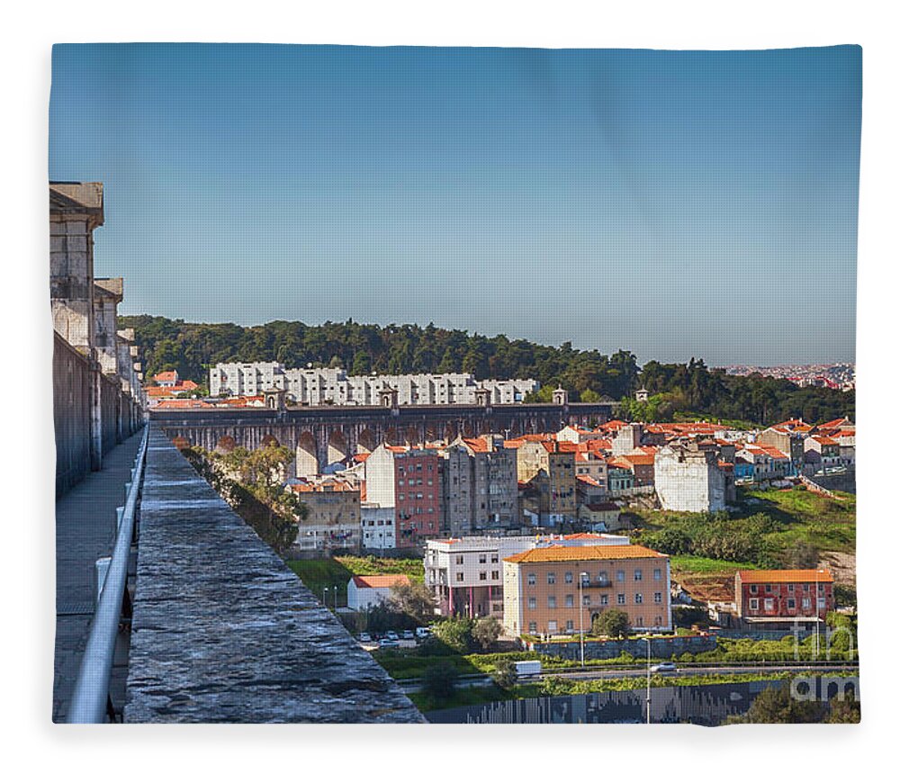 Aqueduct Fleece Blanket featuring the photograph Lisbon's city panorama #2 by Ariadna De Raadt
