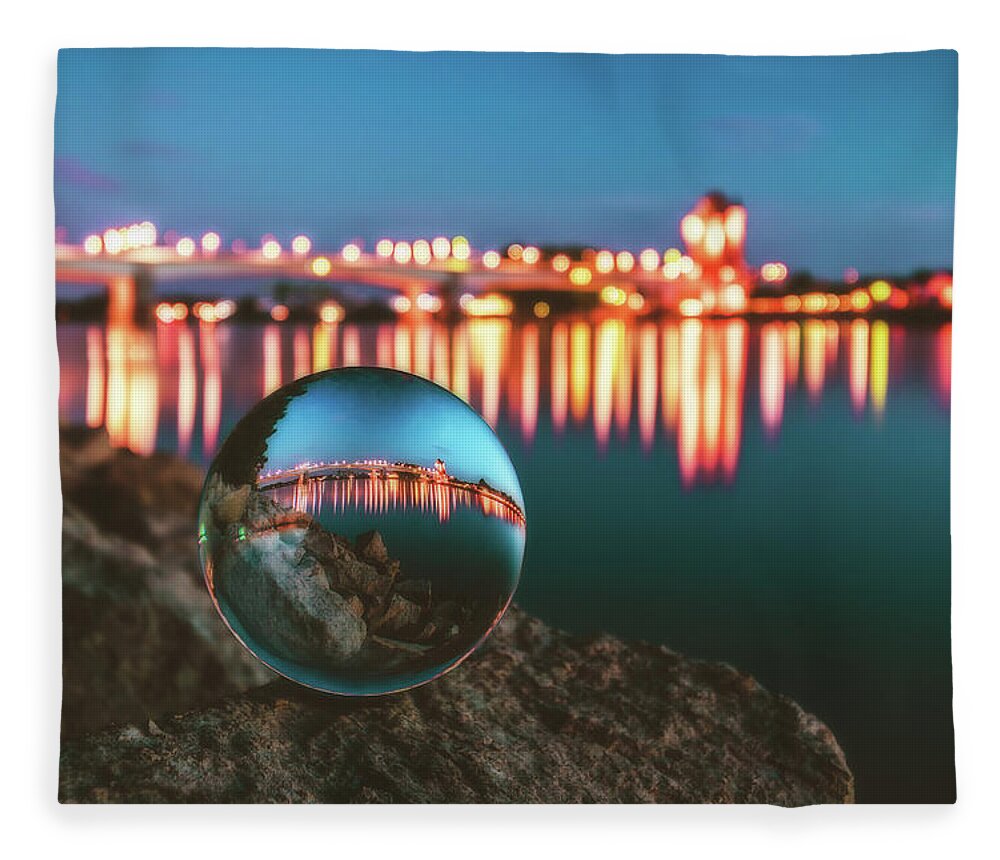 Worms Fleece Blanket featuring the photograph Nibelungenbruecke at Night #4 by Marc Braner
