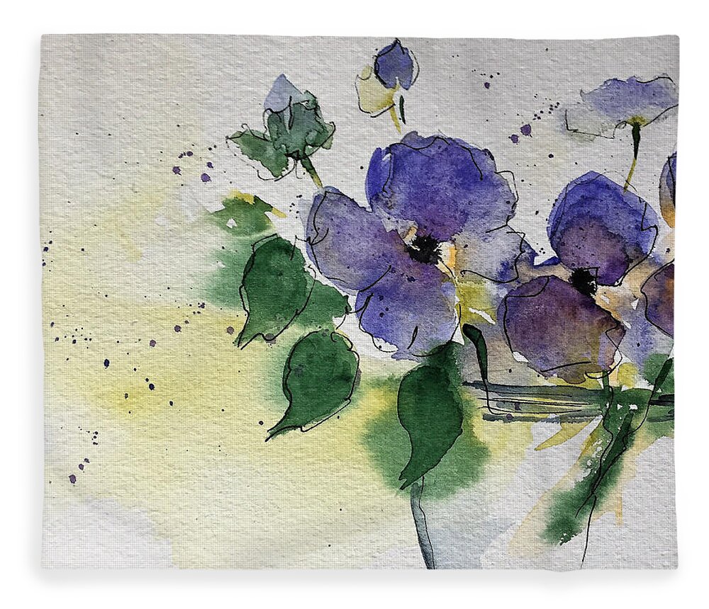 Flowers Fleece Blanket featuring the painting purple Flowers 2 #2 by Britta Zehm