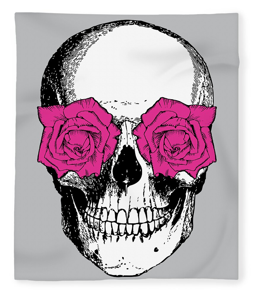 Skull And Roses Fleece Blanket featuring the digital art Skull and Roses #2 by Eclectic at Heart