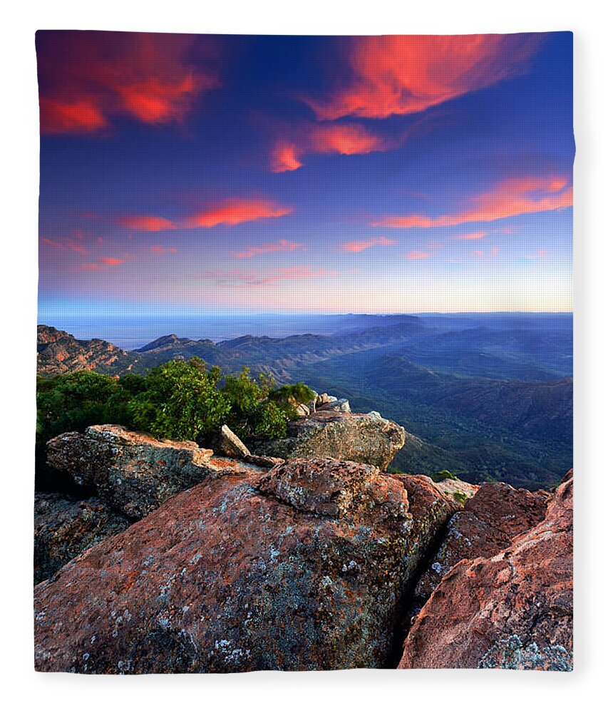 St Mary Peak Sunrise Outback Landscape Wilpena Pound Flinders Ranges South Australia Australian Abc Range Fleece Blanket featuring the photograph St Mary Peak Sunrise #2 by Bill Robinson