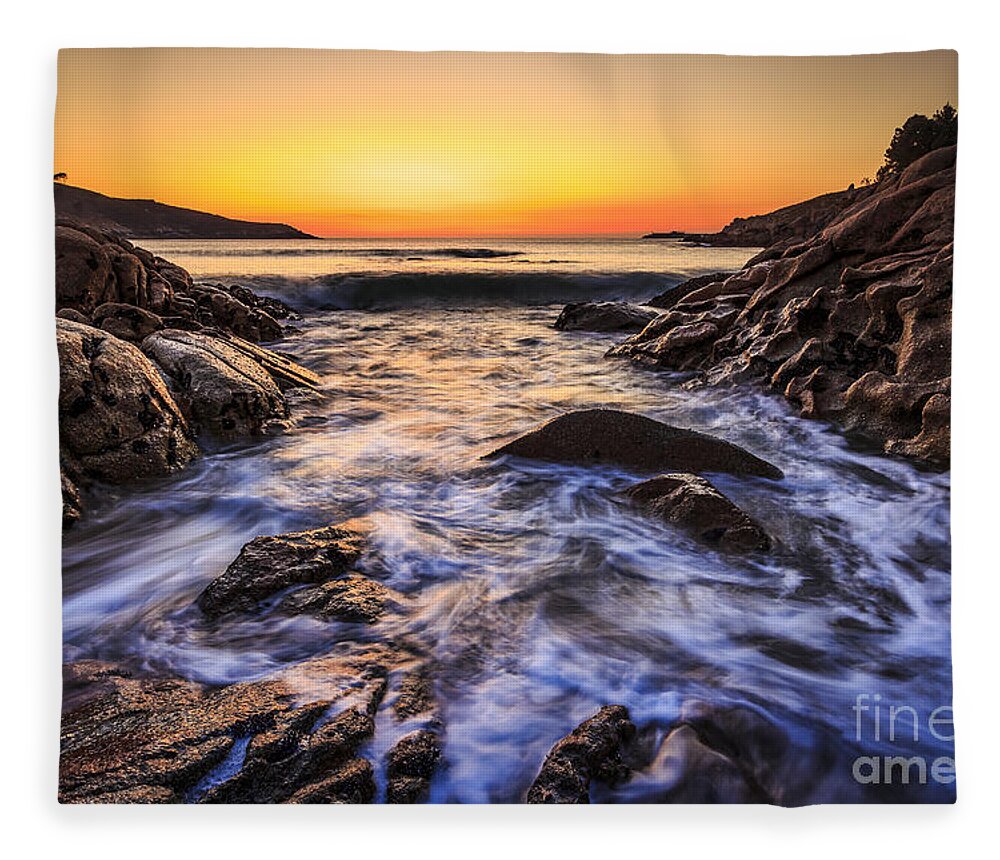 Ares Fleece Blanket featuring the photograph Sunset On Chanteiro Beach Galicia Spain #2 by Pablo Avanzini
