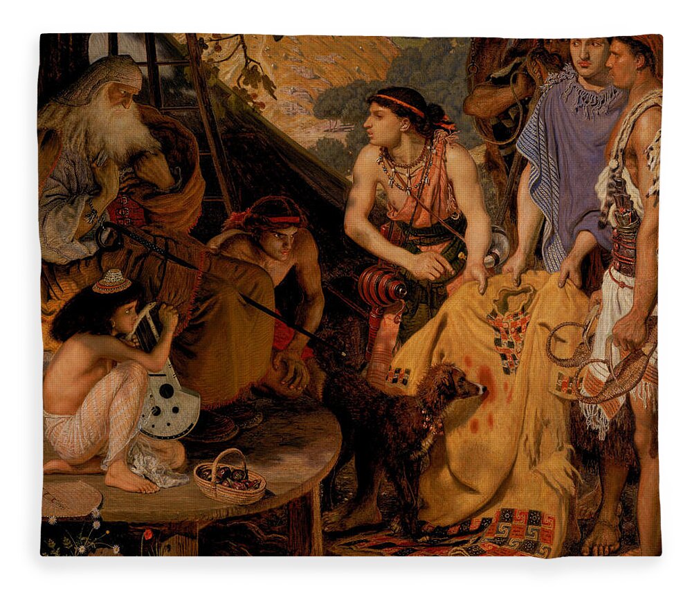 Ford Madox Brown (calais 1821-1893 London) Fleece Blanket featuring the painting The Coat of Many Colours by MotionAge Designs