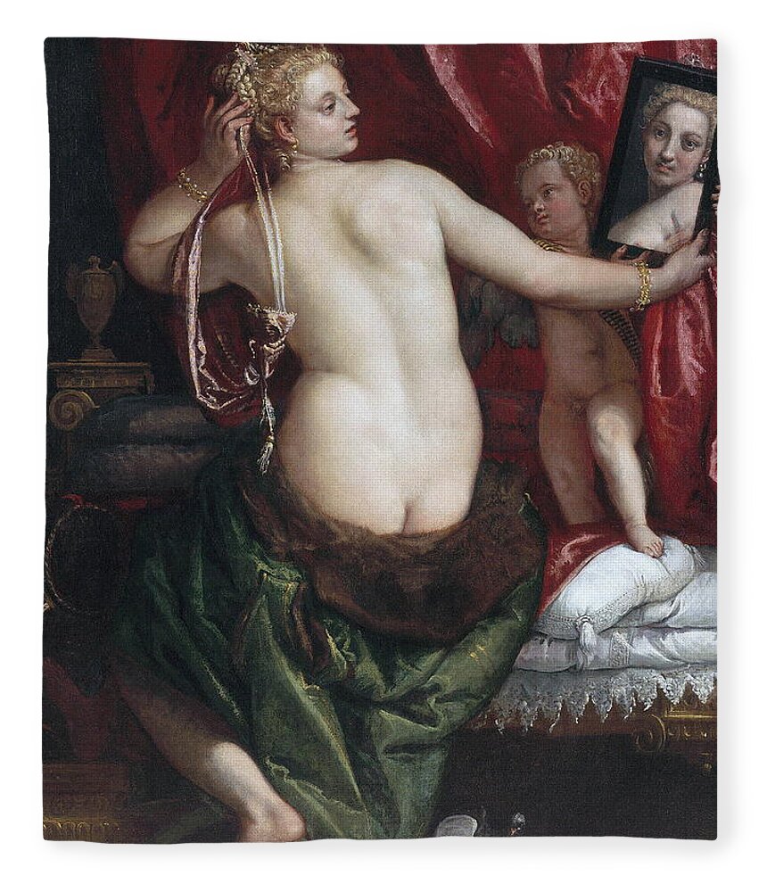 Paolo Veronese Fleece Blanket featuring the painting Venus with a Mirror by Paolo Veronese