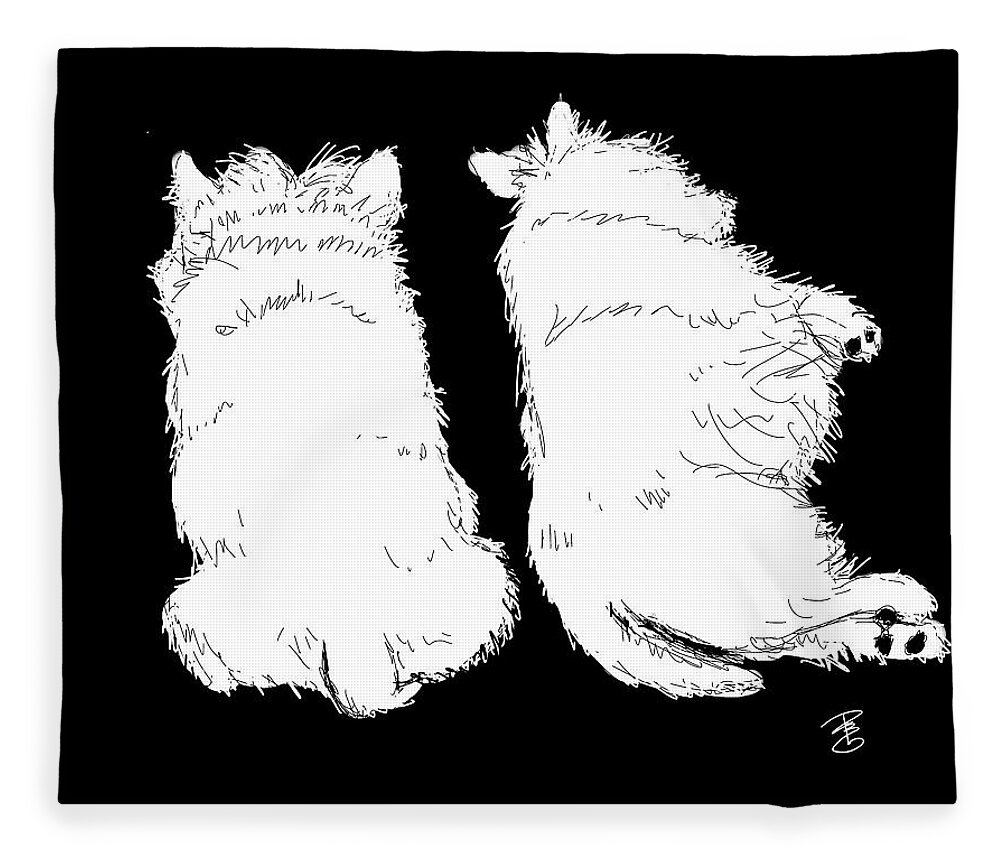 Dog Fleece Blanket featuring the digital art 2 Westies Sleeping by Debra Baldwin