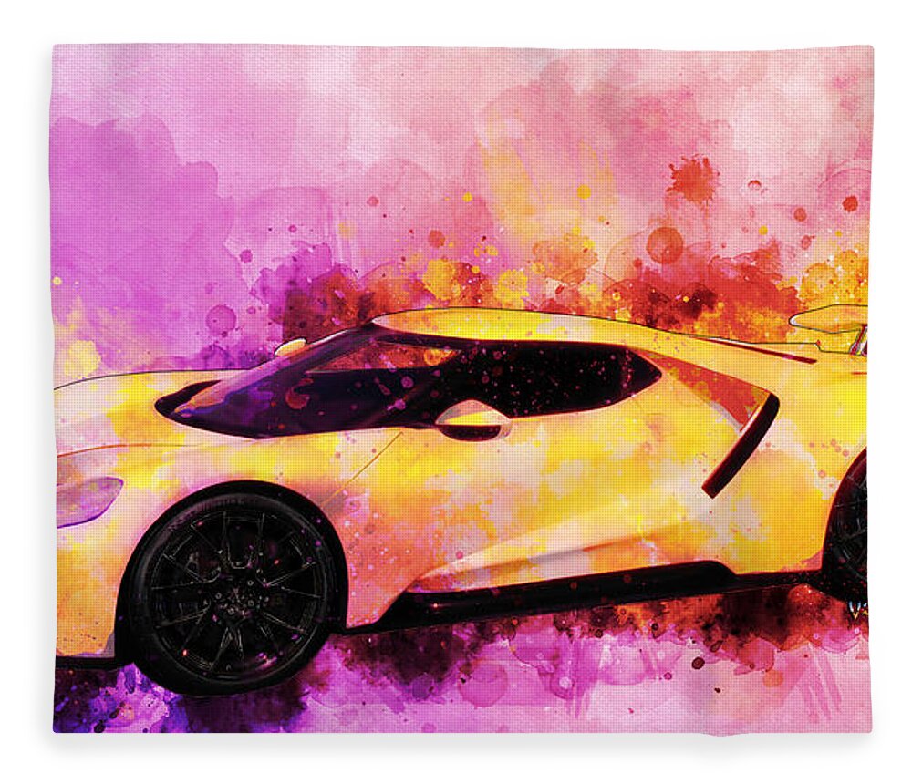2018 Fleece Blanket featuring the digital art 2018 Ford GT Watercolour Whatta Ride by Chas Sinklier