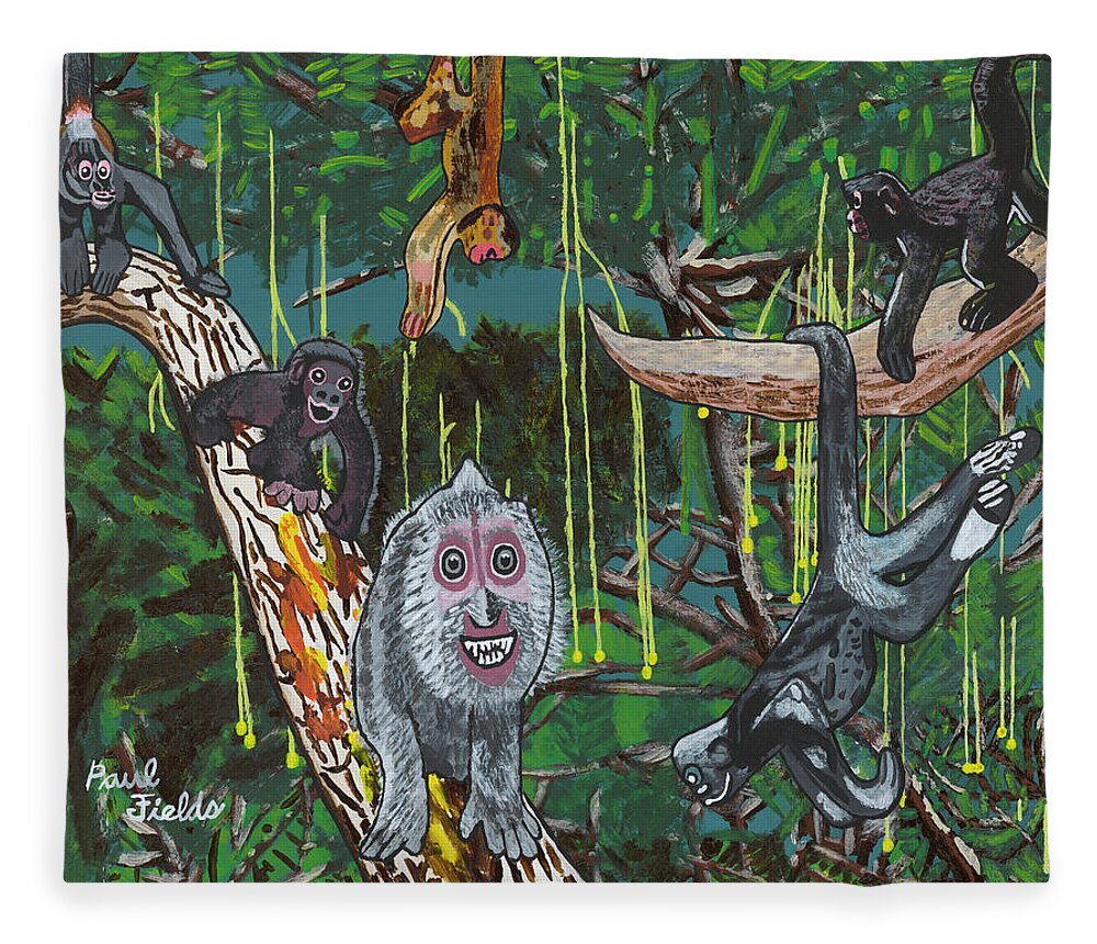 Monkeys Fleece Blanket featuring the painting 2018 - March by Paul Fields