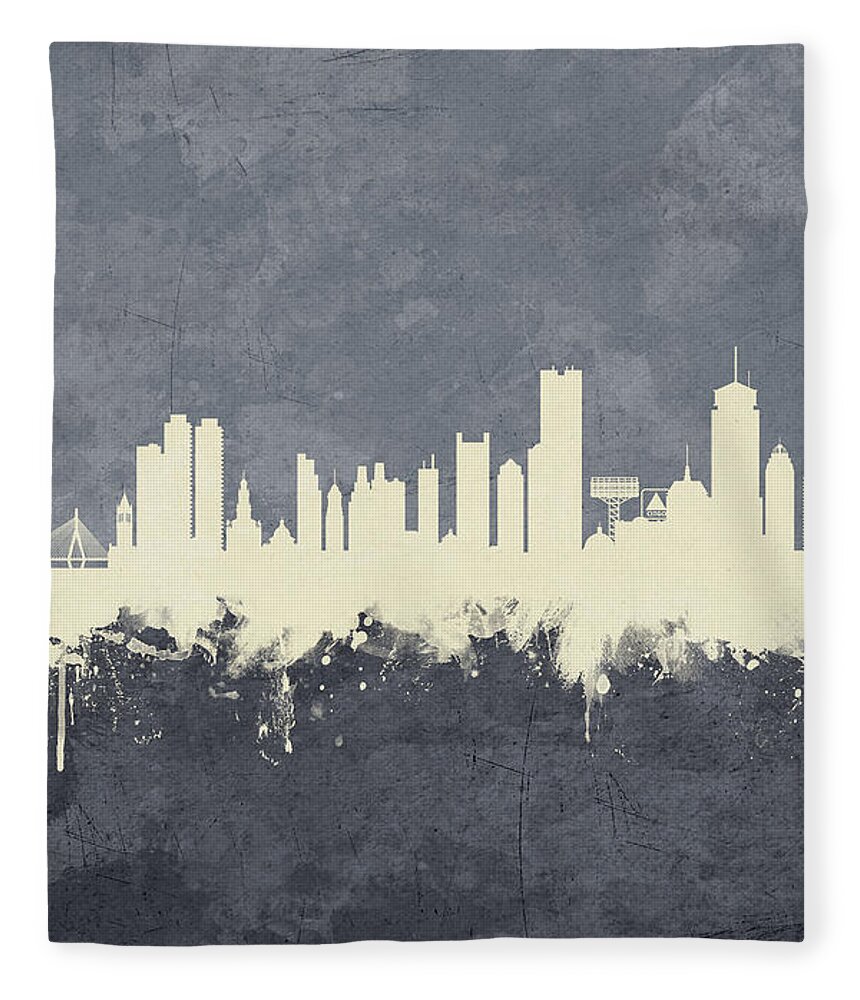 Boston Fleece Blanket featuring the digital art Boston Massachusetts Skyline #22 by Michael Tompsett