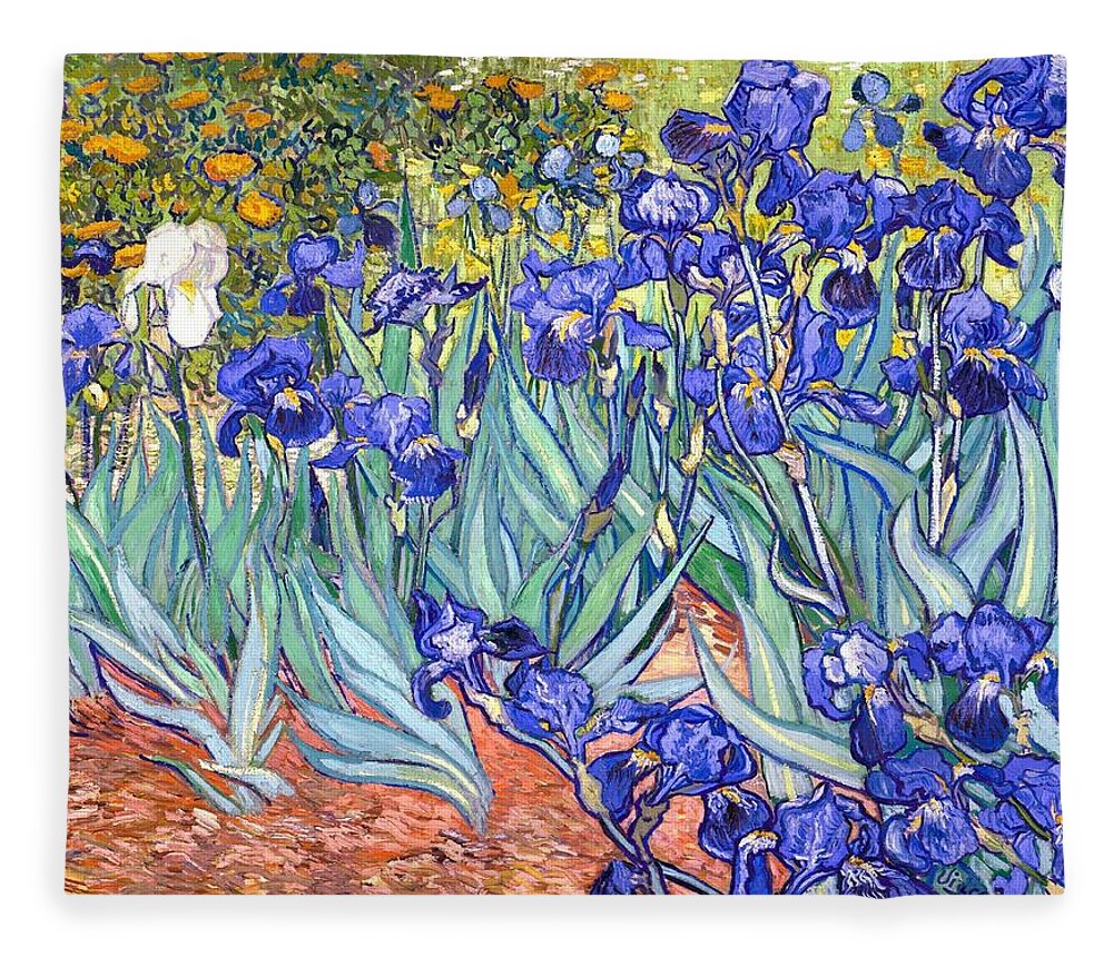 Van Gogh Fleece Blanket featuring the painting Irises by Vincent Van Gogh