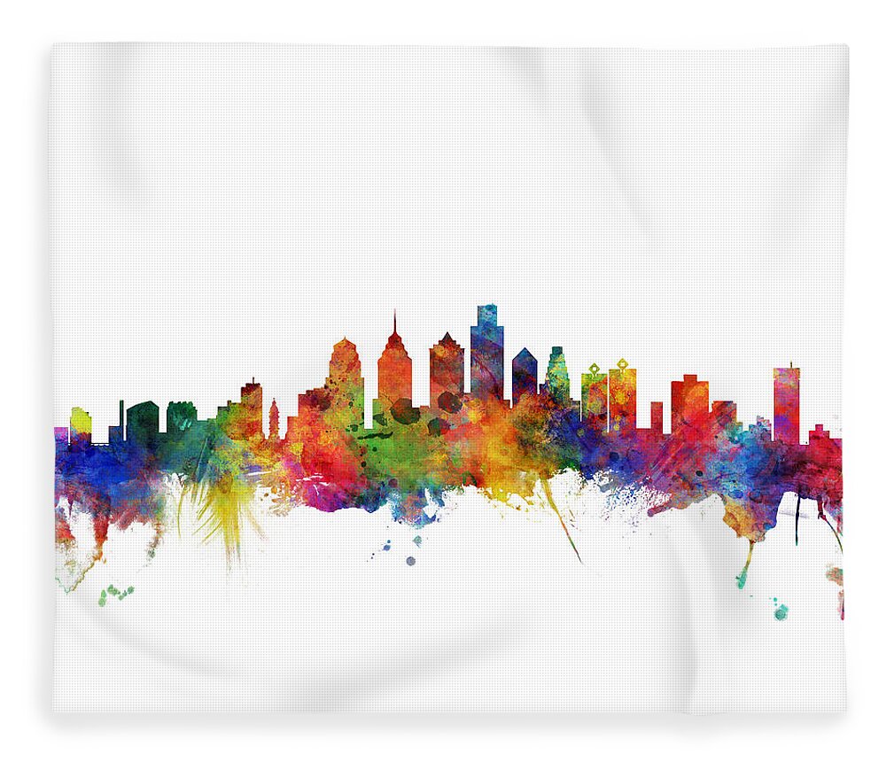 Philadelphia Fleece Blanket featuring the digital art Philadelphia Pennsylvania Skyline #25 by Michael Tompsett