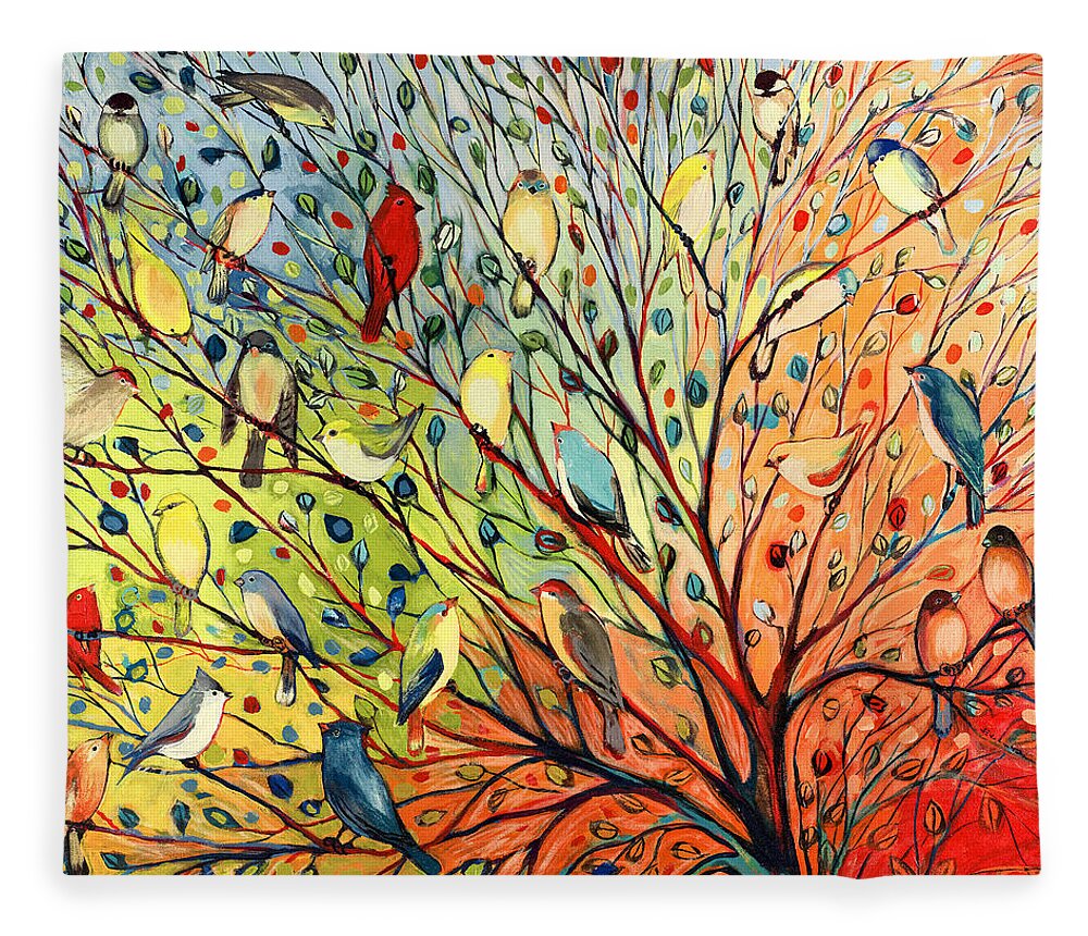#faatoppicks Fleece Blanket featuring the painting 27 Birds by Jennifer Lommers