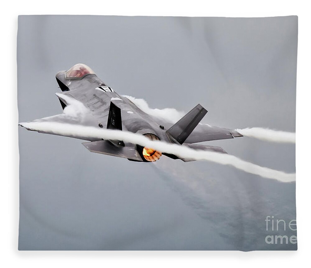 F35 Fleece Blanket featuring the digital art F35 Lightning II by Airpower Art