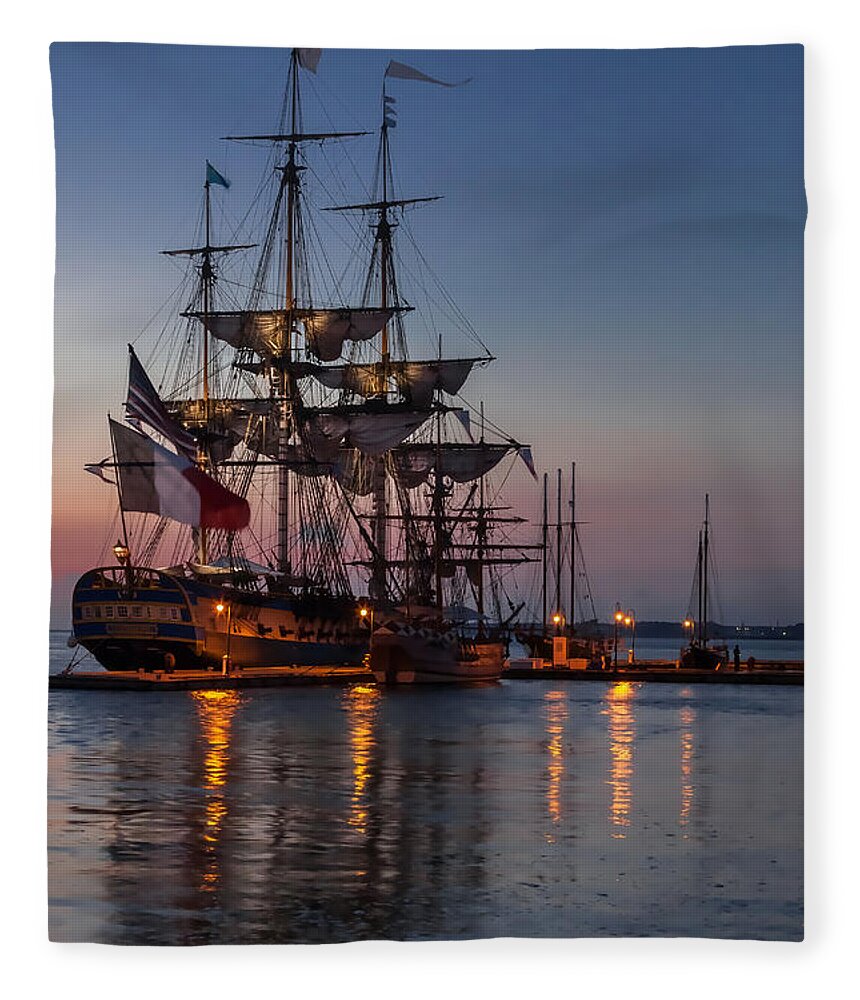 L'hermione Fleece Blanket featuring the photograph Lafayette's Hermione Voyage 2015 #3 by Jerry Gammon