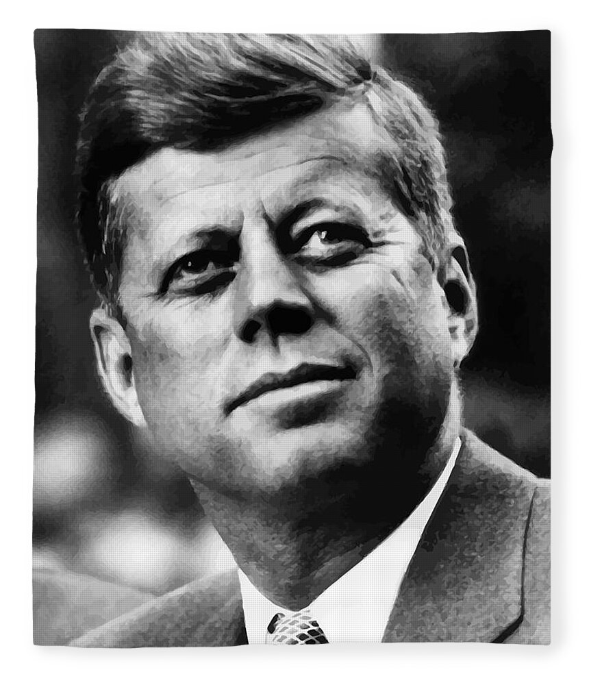 Jfk Fleece Blanket featuring the painting President Kennedy #2 by War Is Hell Store