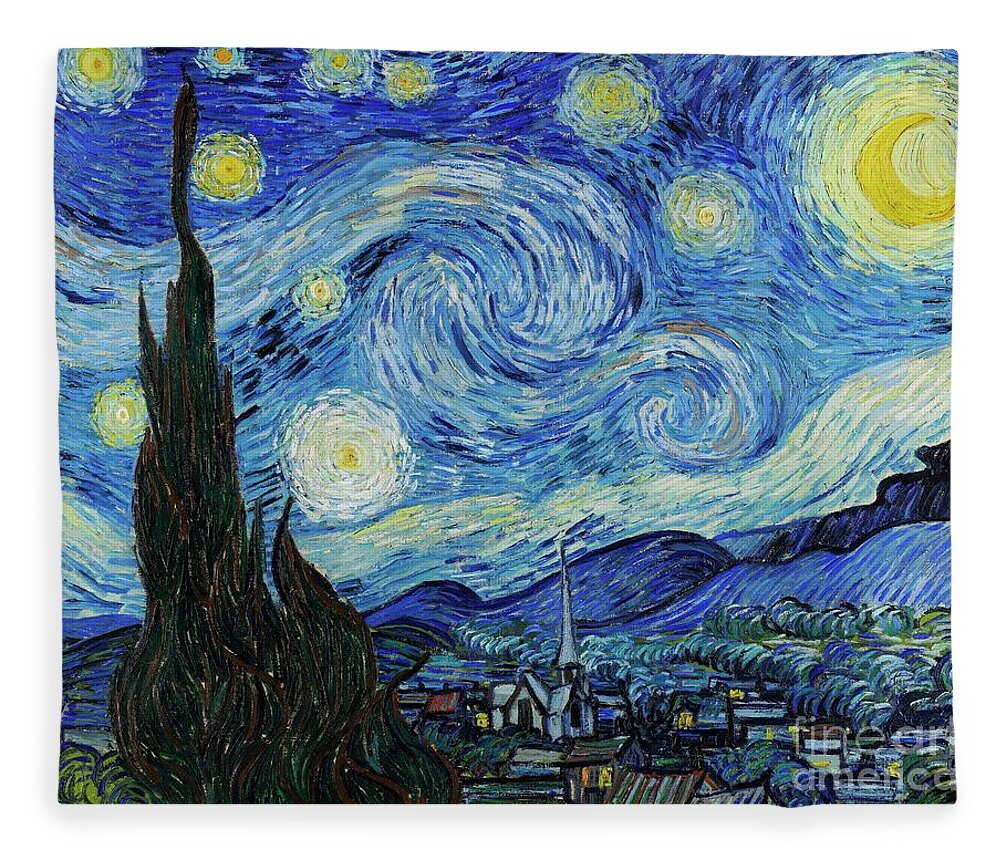 Vincent Van Gogh Fleece Blanket featuring the painting The Starry Night by Van Gogh by Vincent Van Gogh