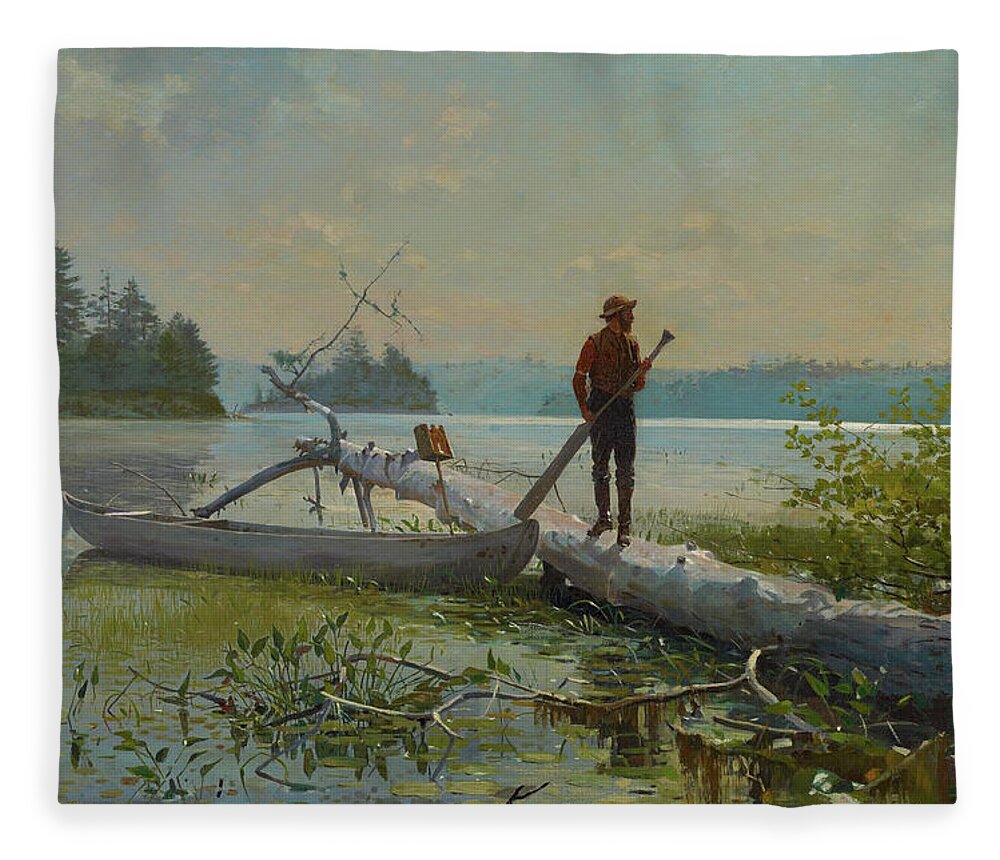 Winslow Homer Fleece Blanket featuring the painting The Trapper by Winslow Homer