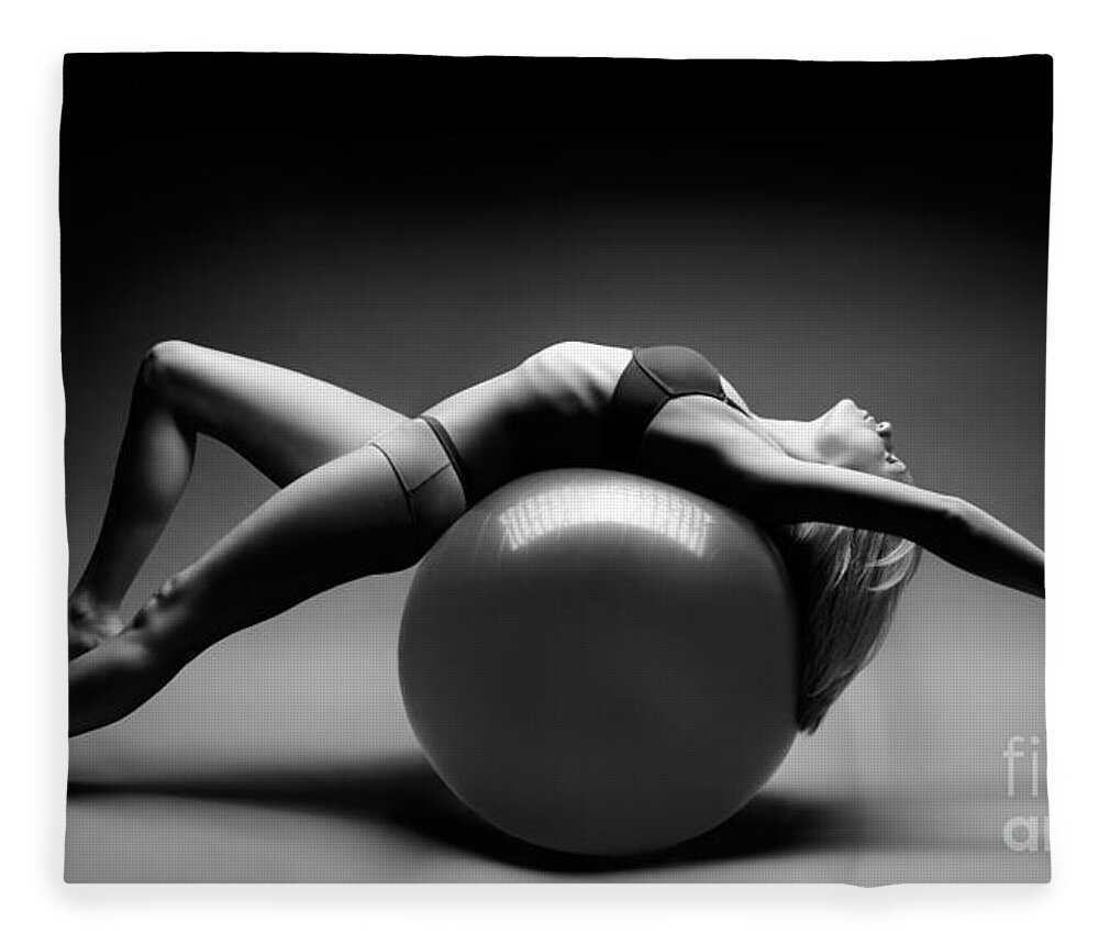 Woman Fleece Blanket featuring the photograph Woman on a Ball #3 by Maxim Images Exquisite Prints