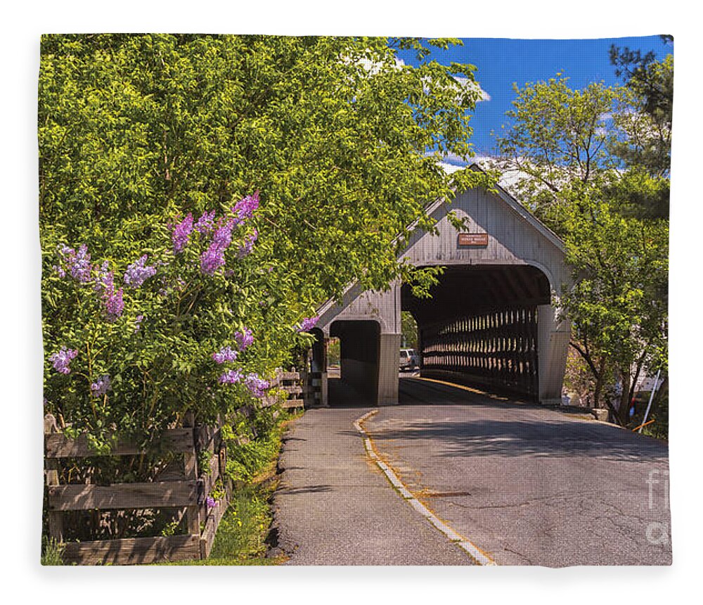 Woodstock Middle Bridge Fleece Blanket featuring the photograph Woodstock Middle Bridge #5 by Scenic Vermont Photography