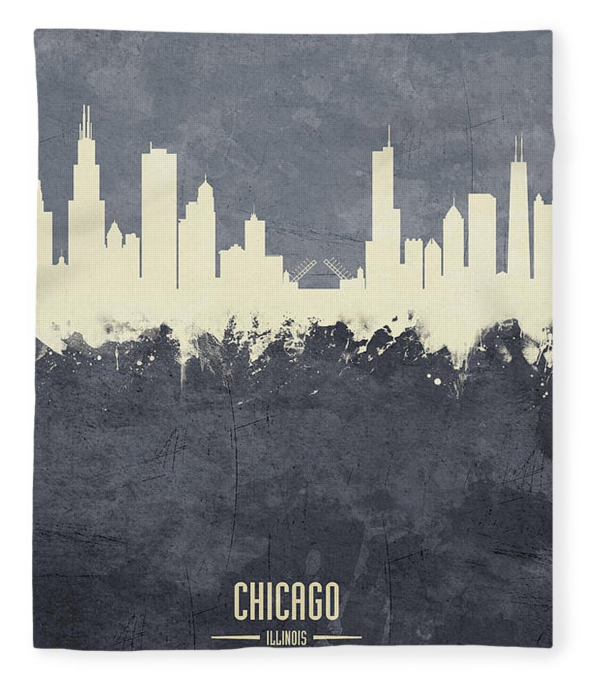 Chicago Fleece Blanket featuring the digital art Chicago Illinois Skyline #32 by Michael Tompsett