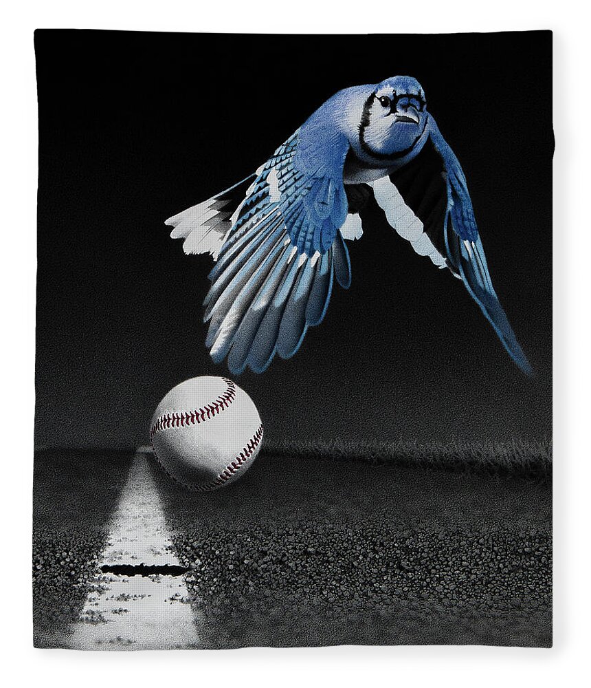 Blue Fleece Blanket featuring the drawing 3rd Inning - Fair Ball by Stirring Images