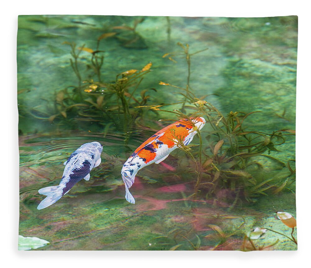 Colored Carp Fleece Blanket featuring the photograph Colored Carp at Monet's Pond #4 by Hisao Mogi