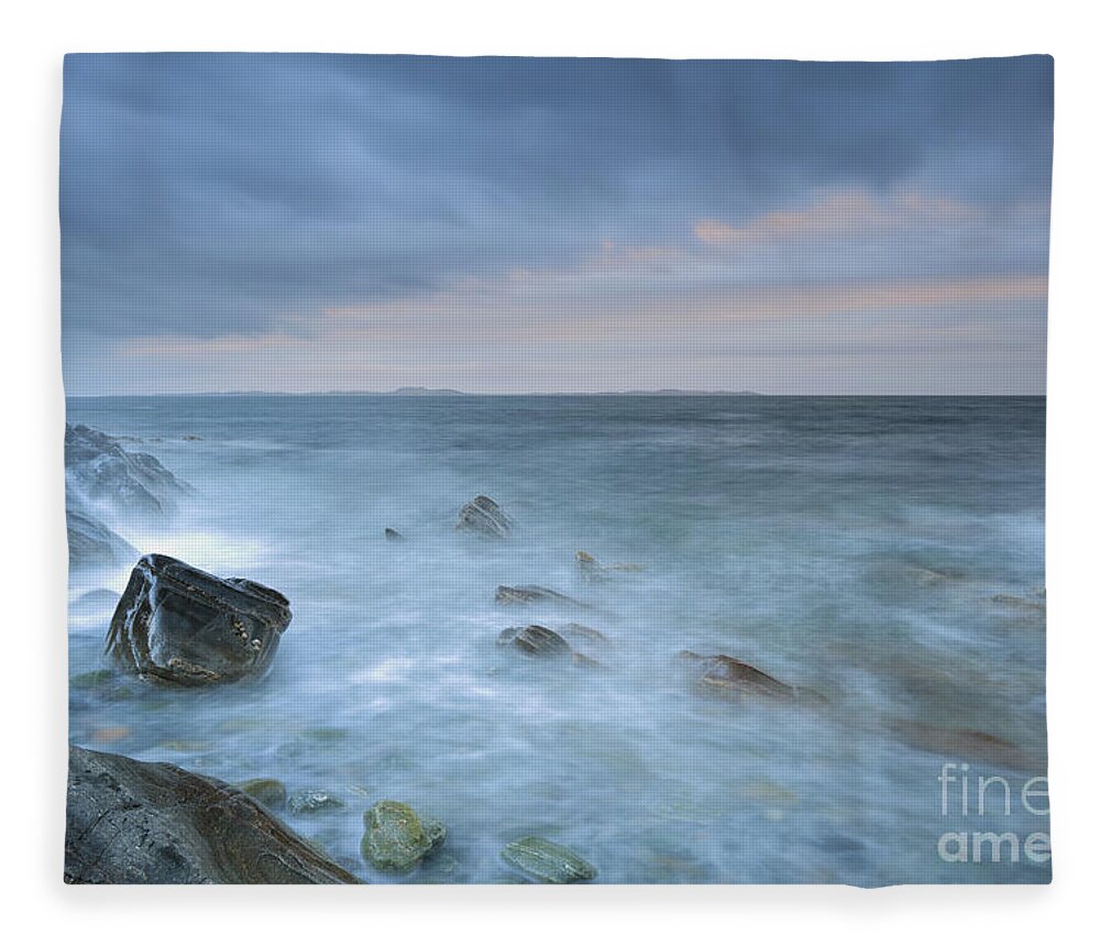 Mull Of Kintyre Fleece Blanket featuring the photograph Sound of Jura at Sunset by Maria Gaellman