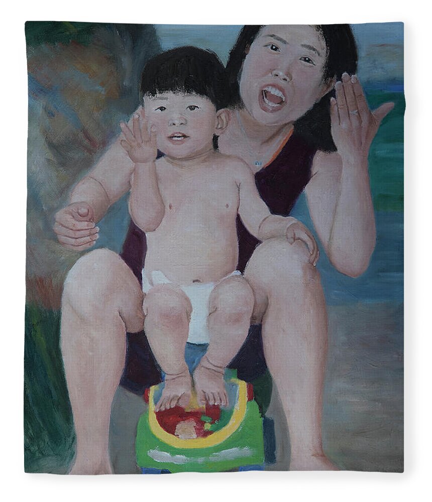 Portrait Fleece Blanket featuring the painting Summer Holiday #4 by Masami IIDA