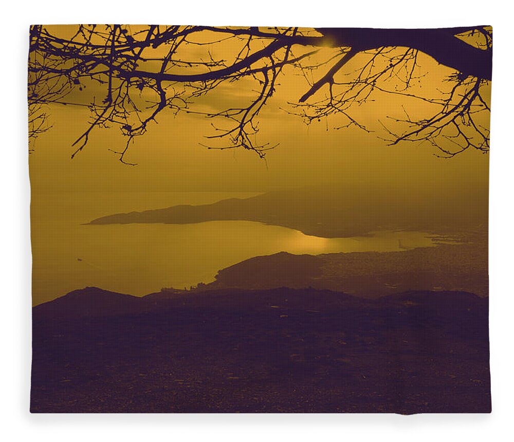 Sun Fleece Blanket featuring the photograph 4004- Yellow Sunset... by Panos Pliassas