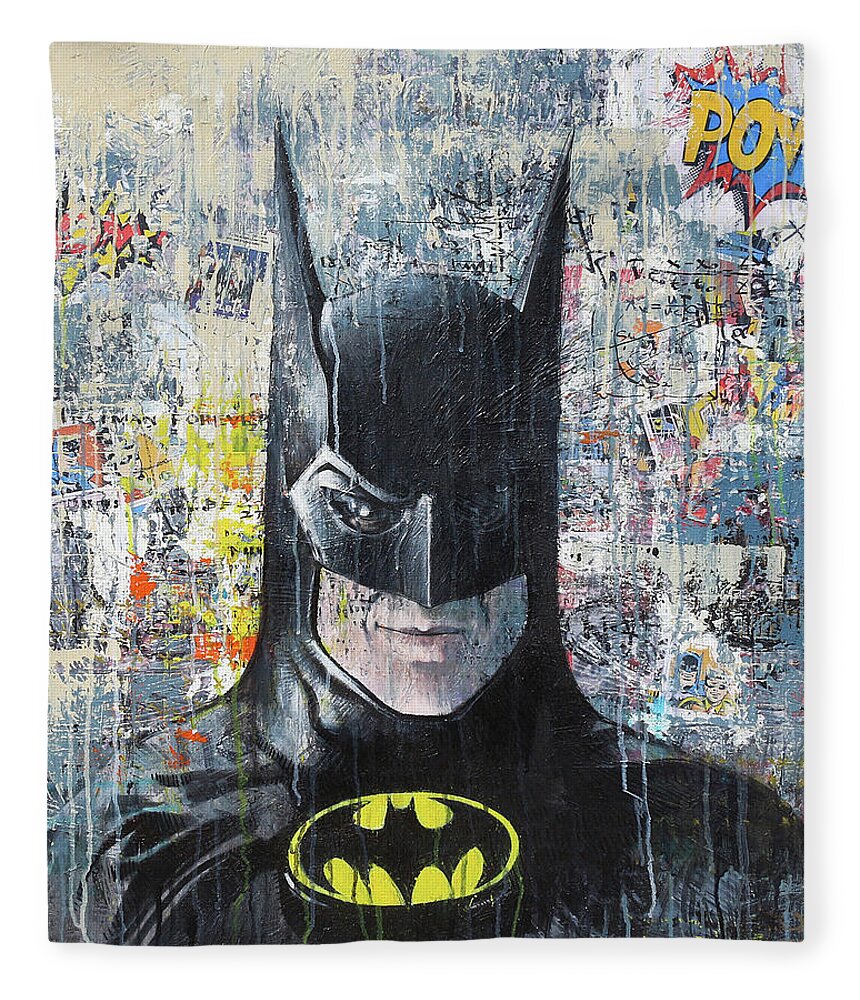 Superheroes Fleece Blanket featuring the painting Batman #6 by Art Popop