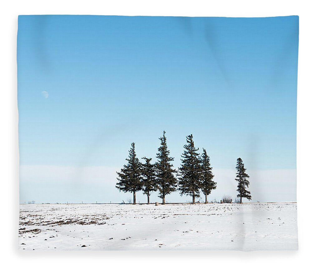 Pines Fleece Blanket featuring the photograph 6 Pines And The Moon by Troy Stapek