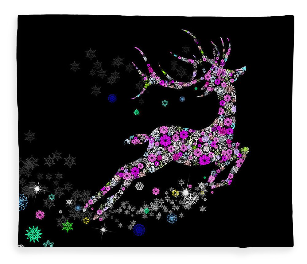 Animal Fleece Blanket featuring the painting Reindeer design by snowflakes #6 by Setsiri Silapasuwanchai
