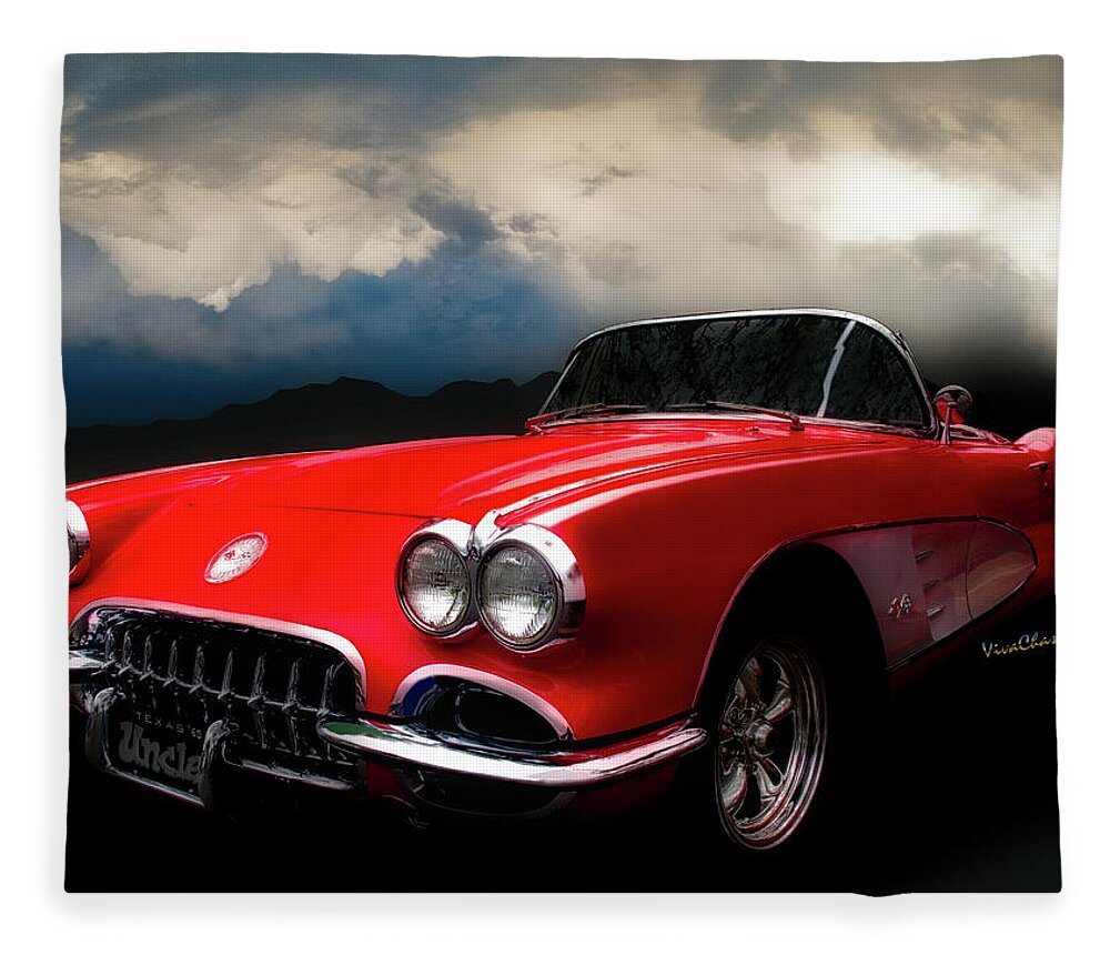 58 Fleece Blanket featuring the photograph 60 Corvette Roadster in Red by Chas Sinklier
