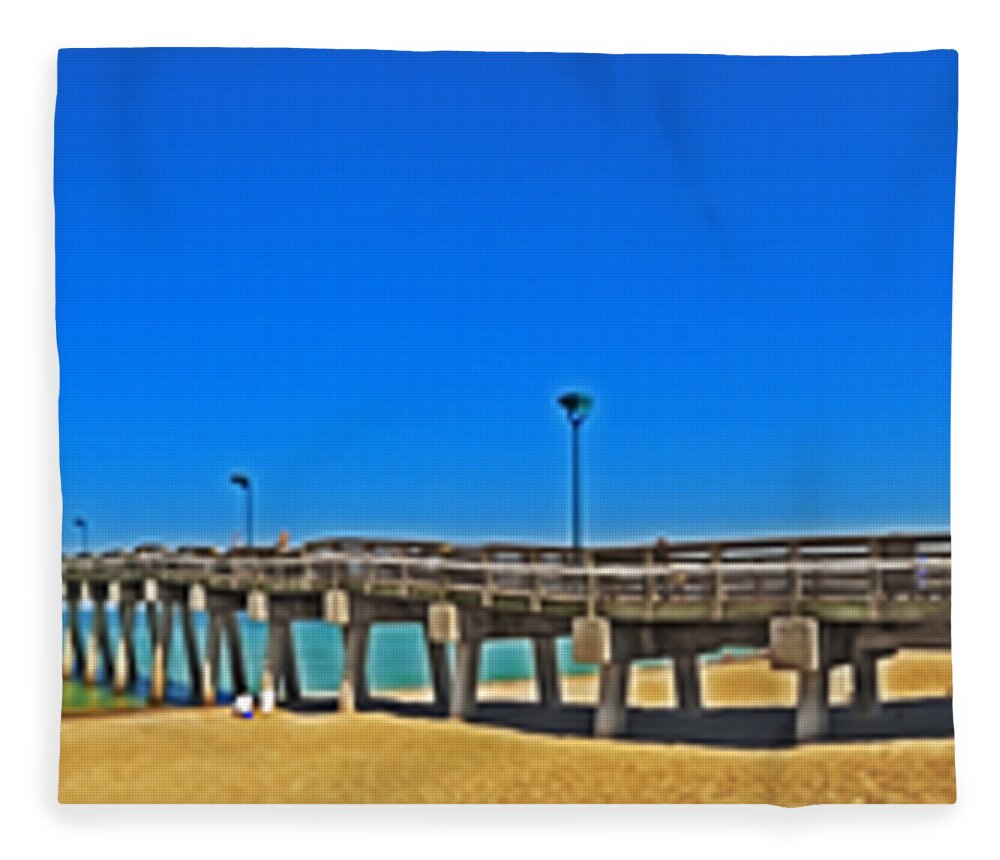 Venice Florida Fleece Blanket featuring the photograph 6X1 Venice Florida Beach Pier by Rolf Bertram