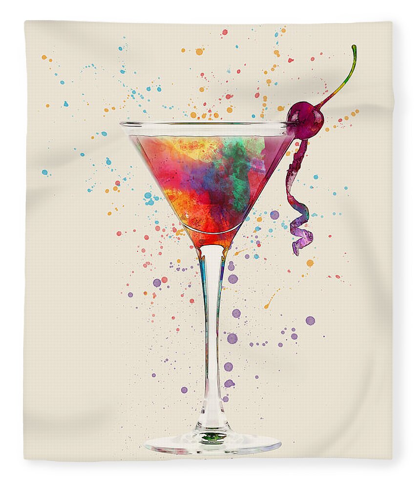 Cocktail Fleece Blanket featuring the digital art Cocktail Drinks Glass Watercolor #7 by Michael Tompsett