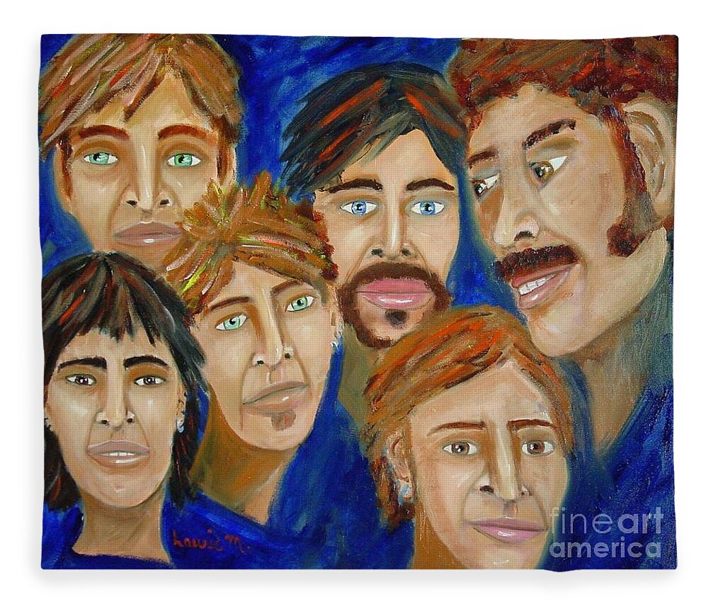 Portrait Fleece Blanket featuring the painting 70s Band Reunion by Laurie Morgan