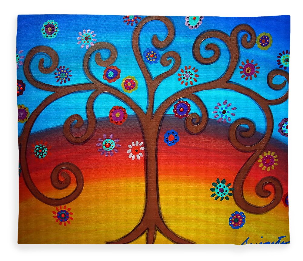 Blooms Fleece Blanket featuring the painting Tree Of Life #78 by Pristine Cartera Turkus