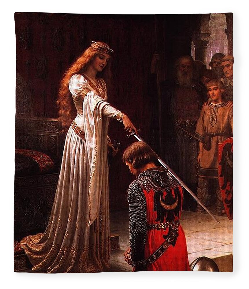 Blair Leighton Edmundal Fleece Blanket featuring the painting Queen Guinevere and Sir Lancelot #8 by MotionAge Designs
