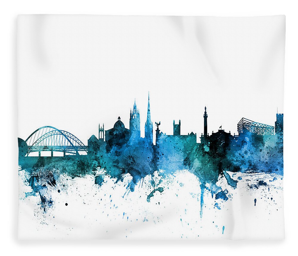 City Fleece Blanket featuring the digital art Newcastle England Skyline #9 by Michael Tompsett