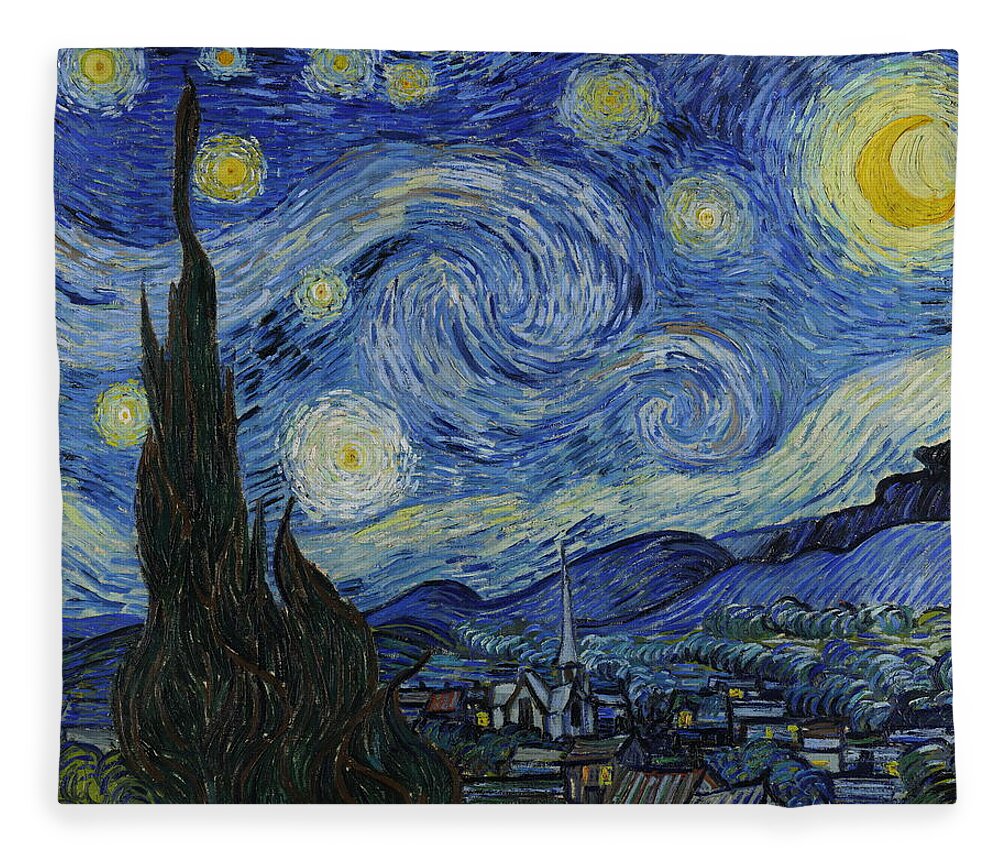 Starry Night Fleece Blanket featuring the painting The Starry Night #20 by Vincent van Gogh