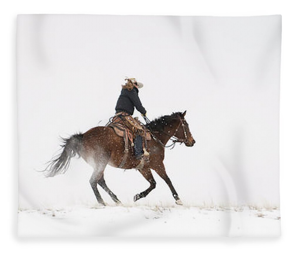 Horse Fleece Blanket featuring the photograph A Chilly Ride by Pamela Steege