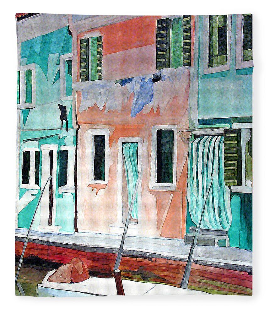 Italy Fleece Blanket featuring the painting A Day In Burrano by Patricia Arroyo