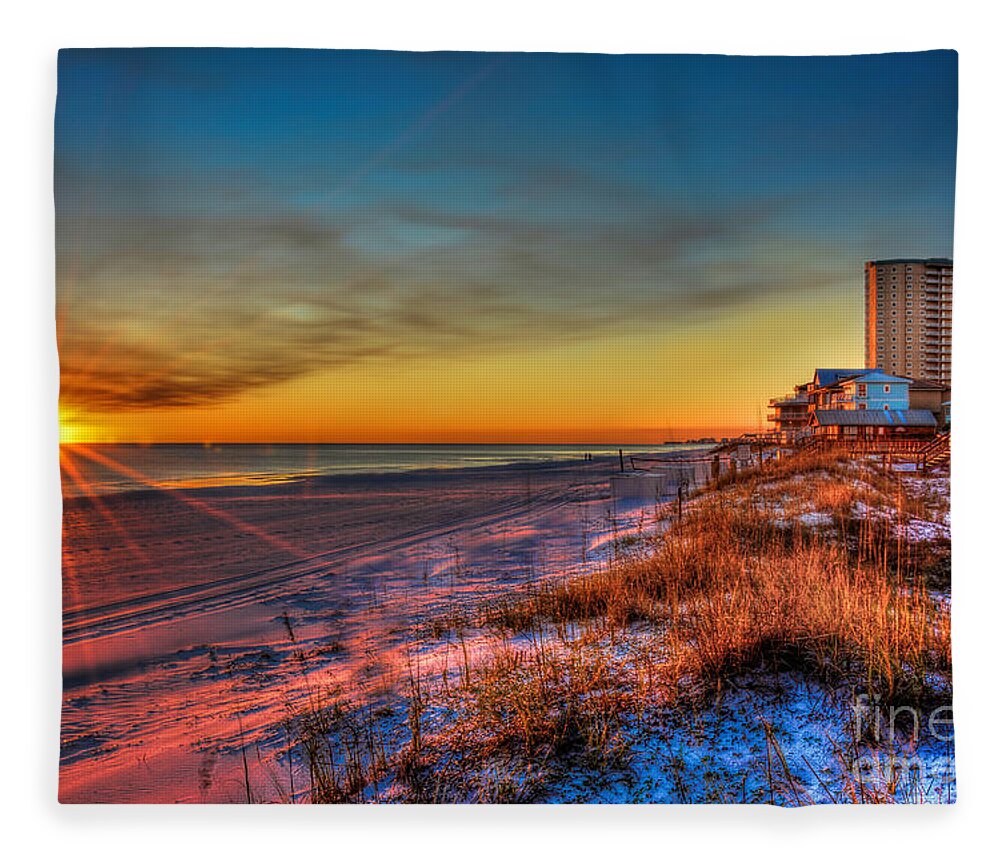 Sunset Fleece Blanket featuring the photograph A December Beach Sunset by Ken Johnson