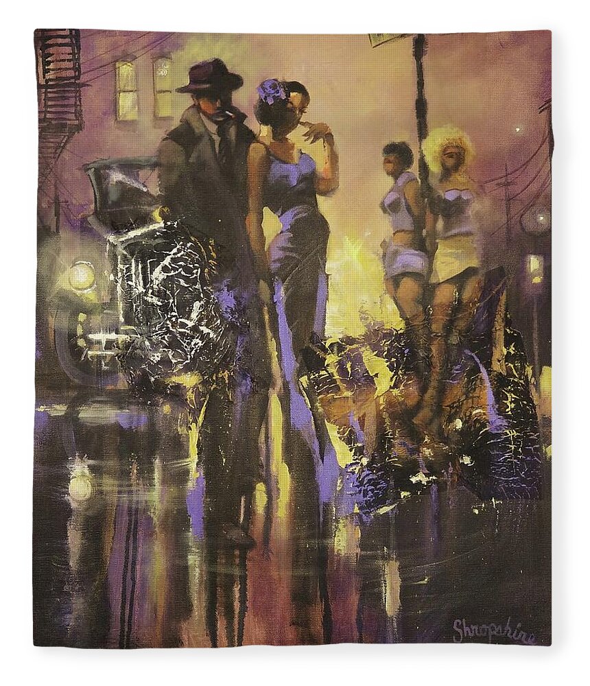 Gangsters Fleece Blanket featuring the painting A Gangsters Life by Tom Shropshire