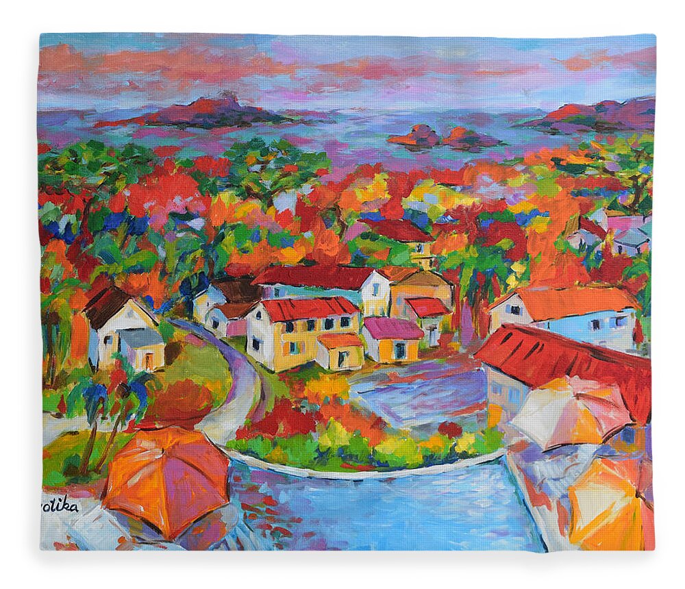 Landscape Fleece Blanket featuring the painting A Glimpse of Paradis by Jyotika Shroff