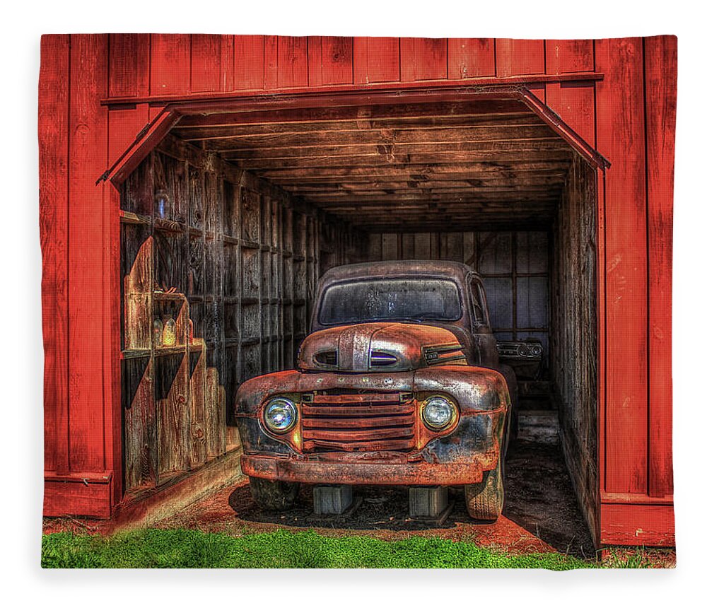 Reid Callaway A Hiding Place Fleece Blanket featuring the photograph A Hiding Place 1949 Ford Pickup Truck by Reid Callaway