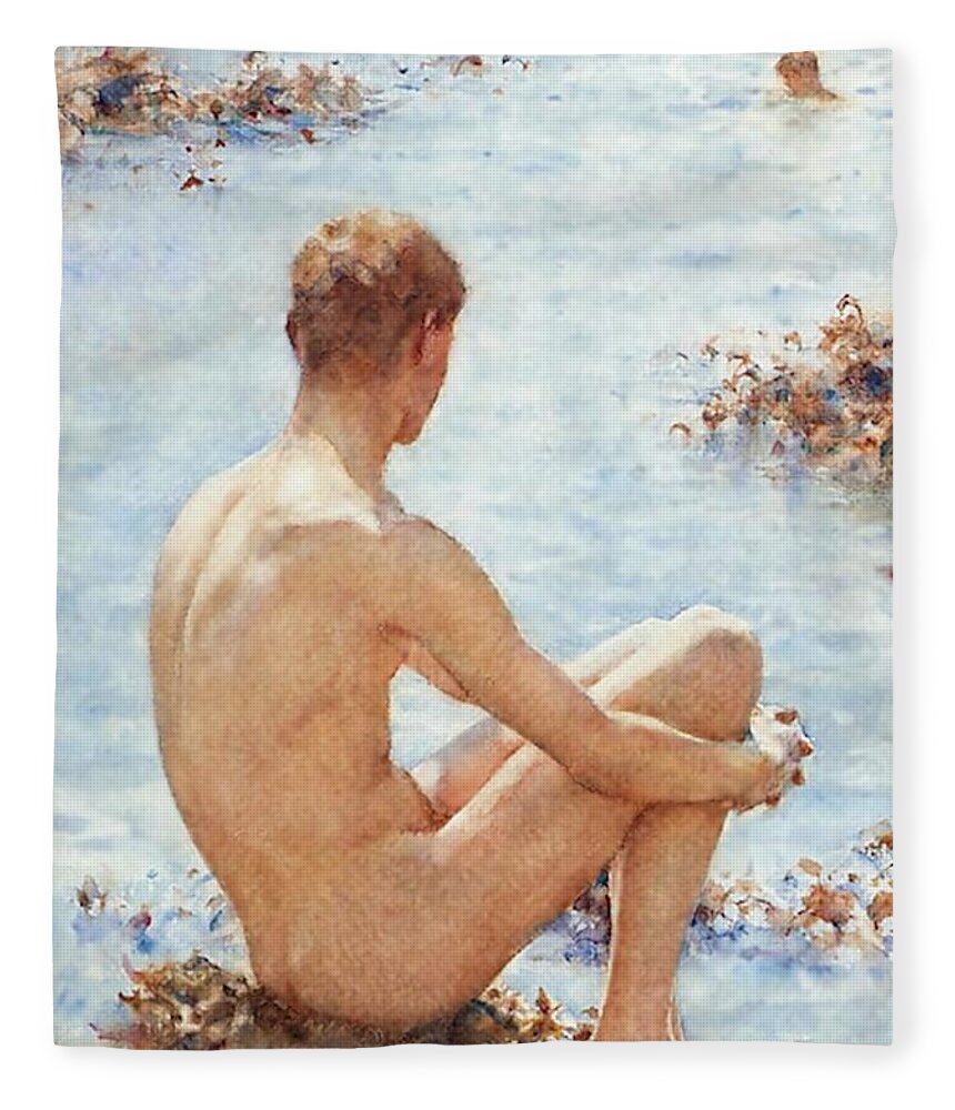 Holiday Fleece Blanket featuring the painting A Holiday by Henry Scott Tuke